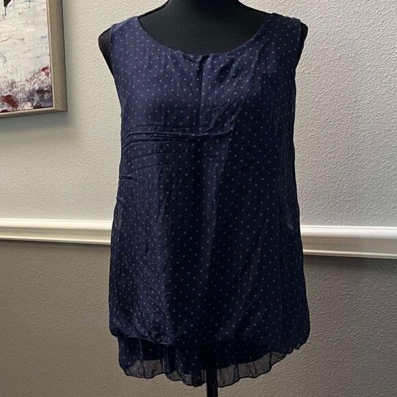 Giusy Tops - Giusy Navy & White Polka Dot 100% silk Boatneck Women Top size S